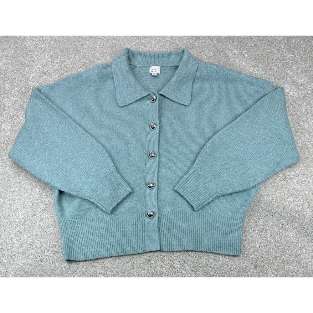 A NEW DAY Sweater Knit Cardigan Women's XXL Green Button Front Soft Collar